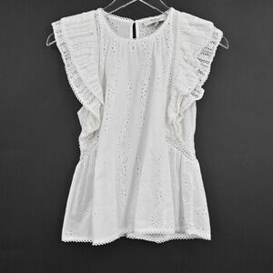 SEA NY Womens Lea Flutter Sleeve Top‎ in White Size 0 Blouse Cotton India Boho